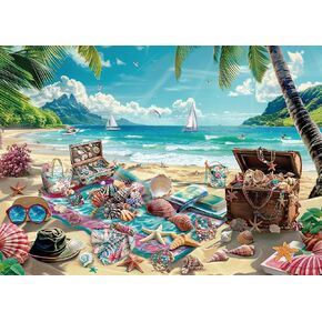 Summer Beach Seashell Puzzle Collection for Adults 1000 Piece, Hawaii Nature Scenery Jigsaw Puzzle Sea, Colorful Ocean Camping Puzzle
