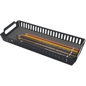 Metal Pen Pencil Tray Holder Office Desk Drawer Organizer Small Vanity Accessory Storage (Black)