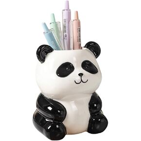Cute Panda Shaped Pen Pencil Holder, Ceramic Succulent Planter Pot Makeup Brush Holder Bathroom Toothbrush Holder Vanity Organizer for Home Office Desk Decoration Accessories