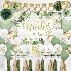 Sage Green Bridal Shower Decorations,Bachelorette Party Decorations, Bride to Be Backdrop, Bridal Shower Balloons, Paper Pom Poms Bride to Be Party Supplies for bridal shower