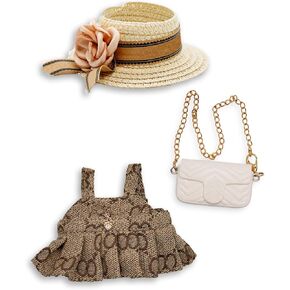 Clothes for 17cm Dolls, Luxury Chic Style Set High-End Fashion Outfit 3 Piece Set Including a Hat,Clothes and Bag with Premium Dolls Accessories for Play & Display (Brown)
