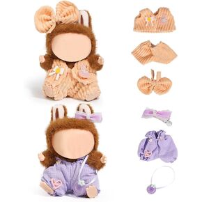 (2 Set) Doll Clothes for Labubu(for 17/15cm Standing/Sitting Doll)(NO Doll) - Accessories Clothes Dress up for Dolls Outfit Included Figures Clothing and Hat for Girl Woman (LB14+LB15)