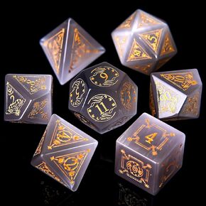 Purple Cat's Eye Crystal DND Dice Set 7 PCS Gemstone Suitable for Dungeons and Dragons D & D RPG Games