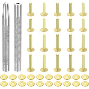 uxcell 20Set Copper Rivets and Burrs, 10x3.3x14mm and 10x3.3x19mm Solid Leather Copper Rivet Fastener with Punch Rivet Tool for Leather DIY Craft Supplies, Gold Tone