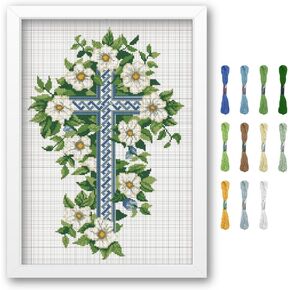 FREEBLOSS DIY Cross Stitch Wall Hanging Kit: Spring Flowers Leaves Stamped Cross Stitch Kit for Beginners with Instruction