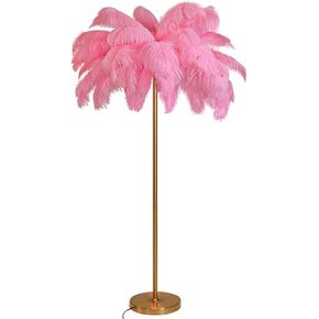 Palm Tree Floor Lamp, Elegant Natural Ostrich Feather Floor Lamps, Romantic Princess Bedroom Bedside Lamp, Decorative Lighting (Color : Pink)