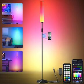 LED Corner Floor Lamp, 74.8'' RGBW Floor Lamp with Remote & APP, 1200 LM Smart Modern Floor Lamp with Music Sync, DIY Scene & Time Setting, Dimmable Color Changing Floor Lamp for Living Room