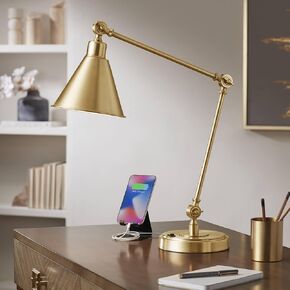 360 Lighting Wray Modern Adjustable Desk Lamp 26 3/4" High with USB Charging Port Painted Black Brass Metal Cone Shade for Living Room Bedroom House Bedside Nightstand Home Office Reading