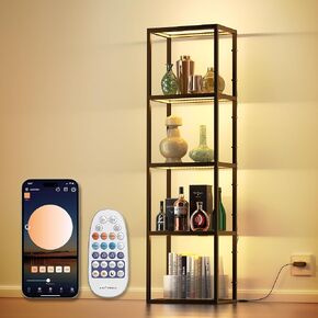 RGB Display Shelf ULG 4-Tier Curio Shelf Multi-Color Floor Lamp with Remote App and Button Control, Music Sync & Sound Pick-up, Freestanding Corner Shelf for Showcasing Collection, Artwork and Figures