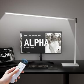 39.4" LED Desk Lamp for Home Office, Eye Caring Architect Desk Light with Remote, 3 Color Modes & 12 Brightness Levels, Adjustable Height 17.7"-27.6", Study Lamp for Reading/Work (White)