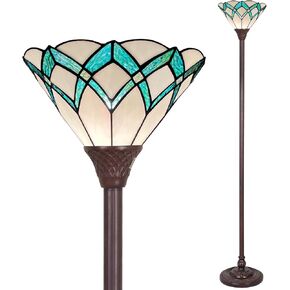 Capulina Tiffany Torchiere Floor Lamp 70 Inches Tall Dark Bronze Pole Green Romantic Style Stained Glass Torch Standing Light Decor for Living Room Bedroom Home Office