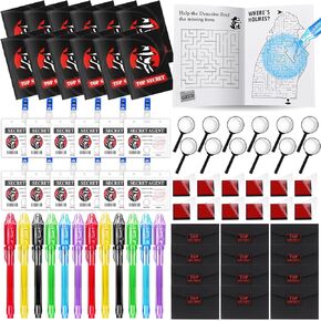 84Pcs Detective Party Favors, Spy Birthday Supplies with Invisible Ink Pens, Secret Agent Activity Games Notebooks - Perfect for Kids Escape Room Favors