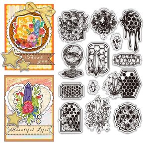 PH PandaHall Honeycomb Clear Stamps Flower Silicone Stamps, Crystal Rubber Stamp Bee Hive Rubber Stamps for Journaling Card Making Scrapbooking Photo Album Decorative, 6.3x4.3inch
