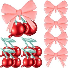 Hungdao 8 Pcs Cherry on Top Party Decorations 20 Inch Cherry Balloons 30 Inch Pink Big Bow Balloons for Birthday Baby Shower Wedding Theme Party Supplies