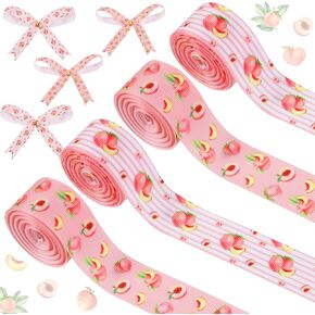 4 Rolls Peach Theme Grosgrain Ribbons, 20 Yards for Wreaths, Hair Bows, Gifts, Packaging, Fruit Themed Gender Reveal, Birthday, Wedding, Home Decor