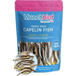 Freeze Dried Capelin Whole Fish with Roe Cat Dog Treats - Single Ingredient, High Protein & Omega 3 for Skin and Coat, Grain-Free (100g) Wild-Caught