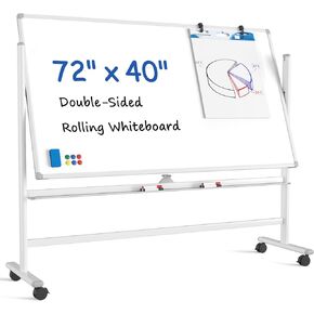 MaxGear Large Seamless Rolling White Board on Wheels, 72" x 40" Big Mobile Magnetic Dry Erase Board with Stand, Reversible Single-Piece Whiteboard with Aluminium Frame and Stand for Office and School