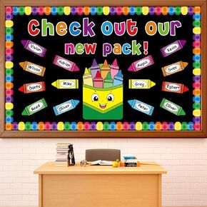 64pcs Colorful Crayon Classroom Bulletin Board Decors Vibrant Check Out Our New Pack Paper Cutouts Decorative Diversity Back to School Bulletin Board for Teacher Nursery Chalkboard Wall Door Supplies