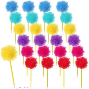 24 Pcs Pom Pom Pen Tree Fluffy Pens Cute Fuzzy Fun Novelty Ballpoint Pens Set Gift for 100th Day of School Office Classroom Birthday Party Favor Supply