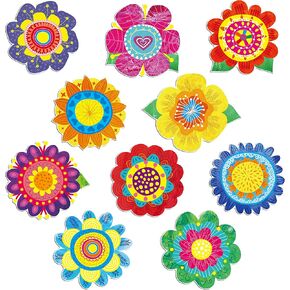 50 PCS Flower Cutouts, Colorful Springtime Blossom Cut-Outs Versatile Retro Bulletin Board Classroom Decoration in 10 Designs Spring Flower Themed Party Supplies for Kids Teacher Student, 6" x 6"