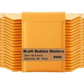 iMBAPrice 50-Pack (4x8) #000 Kraft Bubble Mailers Padded Envelopes 4 X 8 (Total 50 Envelopes)