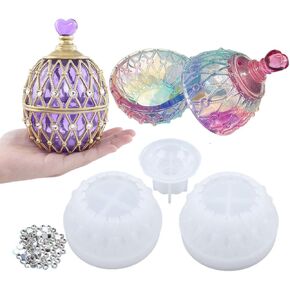 Jar Resin Mold，Easter Egg Resin Mold with 100 pcs Matching Decorative Diamond for Candle Holder Handmade DIY Making Decor Candy Jewelry Jar Art Crafts Gifts