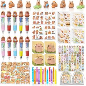 156Pcs Capybaraes Party Favor Theme Birthday Decorations Supplies Capybaraes Goodies Bags Stuff Stationery Set Classroom Prizes Tattoo stickers Pen Bookmarks Post-it notes Stickers