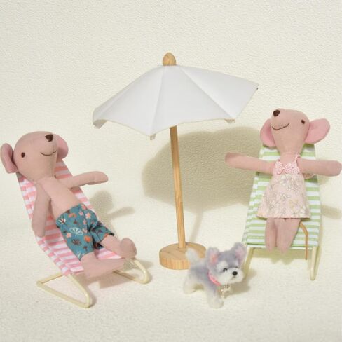 1:12 Miniature Dollhouse Beach Accessories Set with Metal Beach Recliner, Wooden Sun Umbrella and Folding Table, Dollhouse Furniture Decoration for Beach, Outdoor(Pink + Green) in Saudi Arabia