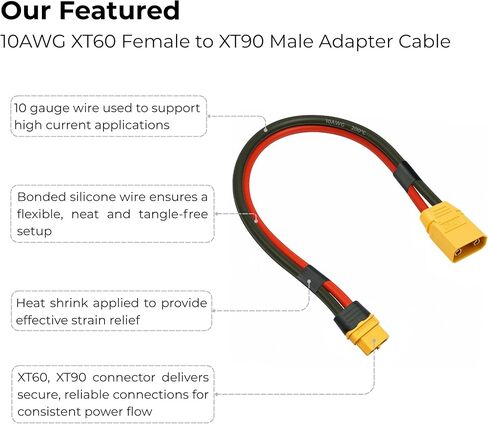 XT60 إلى XT90 كابل محول 10AWG 6in ، XT60 أنثى إلى XT90 سلك سيليكون موصل للموصل RC FPV Solar Generators محطات الطاقة in Kuwait