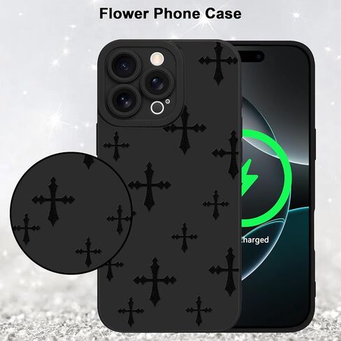 حافظة MZELQ لهاتف iPhone 16 Pro، مصنوعة من السيليكون باللون الأسود وزهور عباد الشمس ونمط لطيف، حافظة هاتف ناعمة نحيفة لحماية الكاميرا للفتيات والنساء - أسود in Kuwait