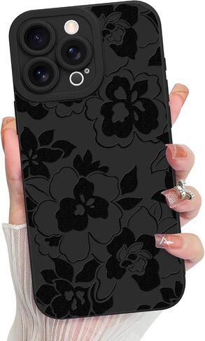 MZELQ for iPhone 16 Pro Case Case, Silicone Black Floral Flowers Sunflowers Cute Pattern, Camera Protection Soft Slim Phone Case for Girls Women -Black in Kuwait