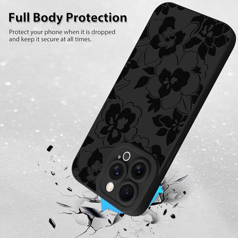MZELQ for iPhone 16 Pro Case Case, Silicone Black Floral Flowers Sunflowers Cute Pattern, Camera Protection Soft Slim Phone Case for Girls Women -Black in Kuwait