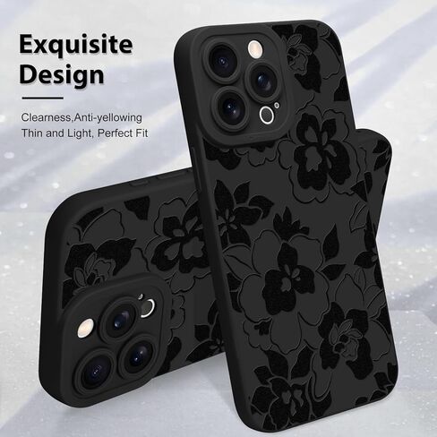MZELQ for iPhone 16 Pro Case Case, Silicone Black Floral Flowers Sunflowers Cute Pattern, Camera Protection Soft Slim Phone Case for Girls Women -Black in Kuwait