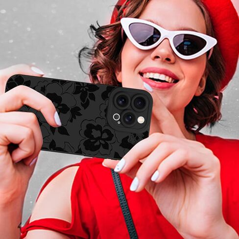 MZELQ for iPhone 16 Pro Case Case, Silicone Black Floral Flowers Sunflowers Cute Pattern, Camera Protection Soft Slim Phone Case for Girls Women -Black in Kuwait