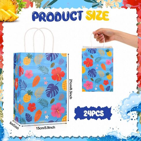 Kolldenn 24 PCS هاواي أكياس الهدايا الاستوائية الرسوم المتحركة الرسوم المتحركة موضوع حقائب Luau goodie مع مقابض الأزهار Habiscus Hawaiian أرحب بحفلة عيد ميلاد الصيف لوا ، 8.3 × 5.9 × 3.1 '(مشرق) in Saudi Arabia