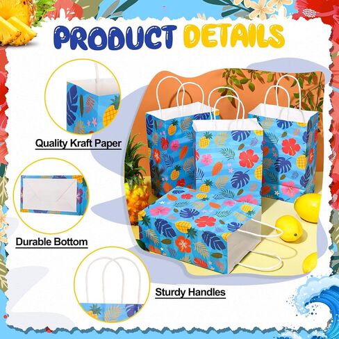 Kolldenn 24 PCS هاواي أكياس الهدايا الاستوائية الرسوم المتحركة الرسوم المتحركة موضوع حقائب Luau goodie مع مقابض الأزهار Habiscus Hawaiian أرحب بحفلة عيد ميلاد الصيف لوا ، 8.3 × 5.9 × 3.1 '(مشرق) in Saudi Arabia