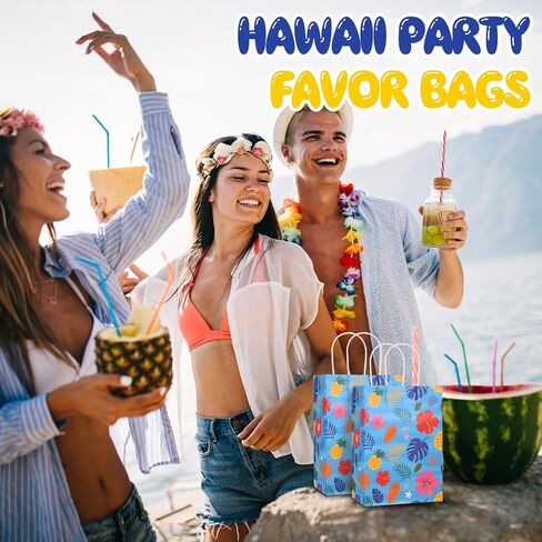 Kolldenn 24 PCS هاواي أكياس الهدايا الاستوائية الرسوم المتحركة الرسوم المتحركة موضوع حقائب Luau goodie مع مقابض الأزهار Habiscus Hawaiian أرحب بحفلة عيد ميلاد الصيف لوا ، 8.3 × 5.9 × 3.1 '(مشرق) in Saudi Arabia