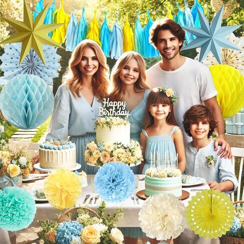 Blue Party Decorations,15PCS Dusty Blue Beige Birthday Decorations for Women Men Girl Boy,Hanging Backdrop Decor for Engagement,Boho Wedding,Baby Shower,Bridal Shower,Garden Party in Saudi Arabia