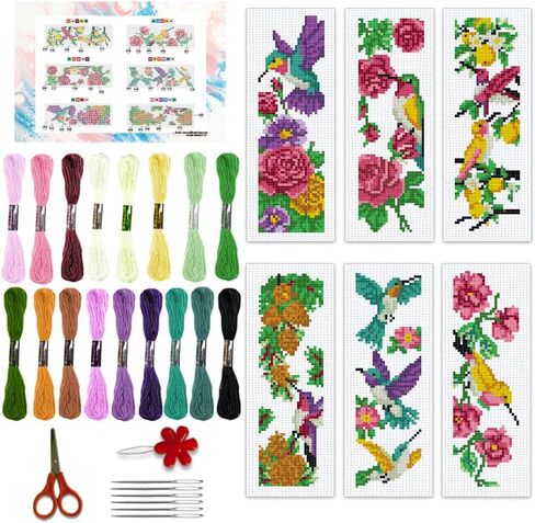 BEUNITONE 6 Pcs Cross Stitch Bookmark Kit for Beginner Vintage Flower Hand Embroidery Kit with Instruction Hummingbird Stamped Embroidery Bookmarks Handmade for DIY Crafts Book Lovers 8.5''x3'' in Saudi Arabia
