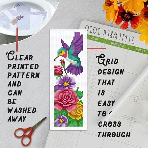 BEUNITONE 6 Pcs Cross Stitch Bookmark Kit for Beginner Vintage Flower Hand Embroidery Kit with Instruction Hummingbird Stamped Embroidery Bookmarks Handmade for DIY Crafts Book Lovers 8.5''x3'' in Saudi Arabia