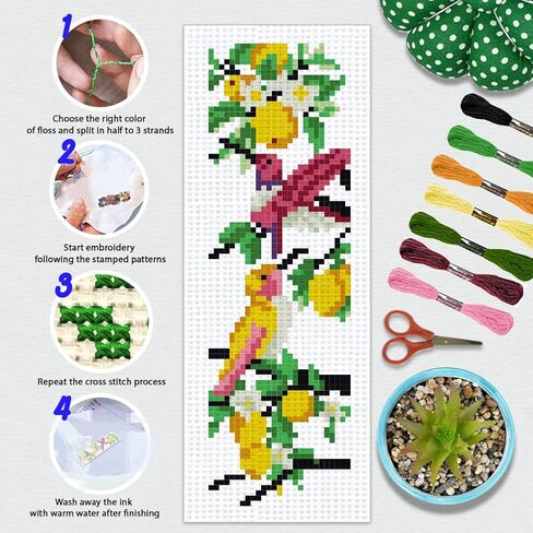 BEUNITONE 6 Pcs Cross Stitch Bookmark Kit for Beginner Vintage Flower Hand Embroidery Kit with Instruction Hummingbird Stamped Embroidery Bookmarks Handmade for DIY Crafts Book Lovers 8.5''x3'' in Saudi Arabia