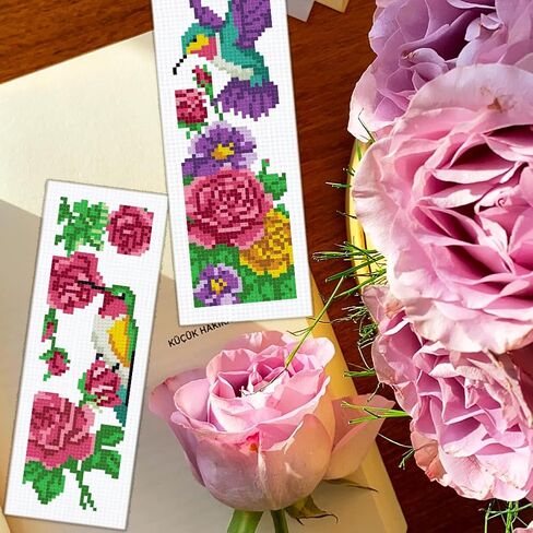 BEUNITONE 6 Pcs Cross Stitch Bookmark Kit for Beginner Vintage Flower Hand Embroidery Kit with Instruction Hummingbird Stamped Embroidery Bookmarks Handmade for DIY Crafts Book Lovers 8.5''x3'' in Saudi Arabia