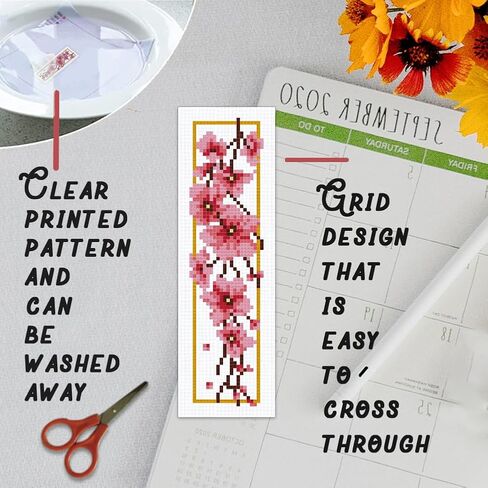 BEUNITONE 6 PCS Cross Stitch Stitch Kit for Beginner Vintage Flower Hand Hand Kit مع تعليمات الطائر الطنان مرجعية للتطريز المصنوعة يدويًا لمحبي الكتب الحرف DIY 8.5'x3 '' ' in Saudi Arabia