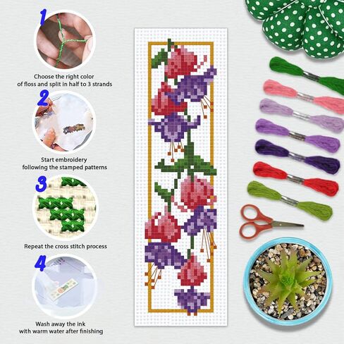 BEUNITONE 6 PCS Cross Stitch Stitch Kit for Beginner Vintage Flower Hand Hand Kit مع تعليمات الطائر الطنان مرجعية للتطريز المصنوعة يدويًا لمحبي الكتب الحرف DIY 8.5'x3 '' ' in Saudi Arabia