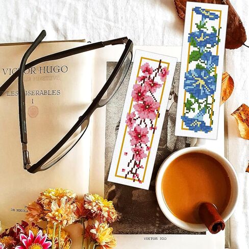 BEUNITONE 6 PCS Cross Stitch Stitch Kit for Beginner Vintage Flower Hand Hand Kit مع تعليمات الطائر الطنان مرجعية للتطريز المصنوعة يدويًا لمحبي الكتب الحرف DIY 8.5'x3 '' ' in Saudi Arabia