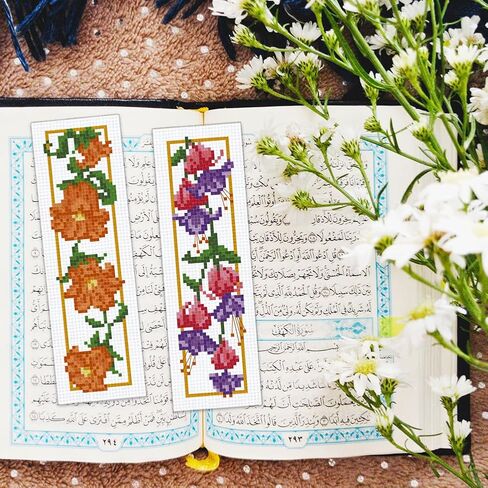 BEUNITONE 6 PCS Cross Stitch Stitch Kit for Beginner Vintage Flower Hand Hand Kit مع تعليمات الطائر الطنان مرجعية للتطريز المصنوعة يدويًا لمحبي الكتب الحرف DIY 8.5'x3 '' ' in Saudi Arabia
