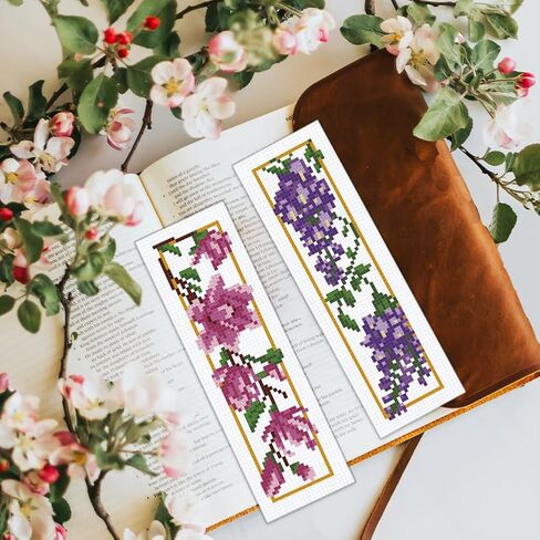BEUNITONE 6 PCS Cross Stitch Stitch Kit for Beginner Vintage Flower Hand Hand Kit مع تعليمات الطائر الطنان مرجعية للتطريز المصنوعة يدويًا لمحبي الكتب الحرف DIY 8.5'x3 '' ' in Saudi Arabia