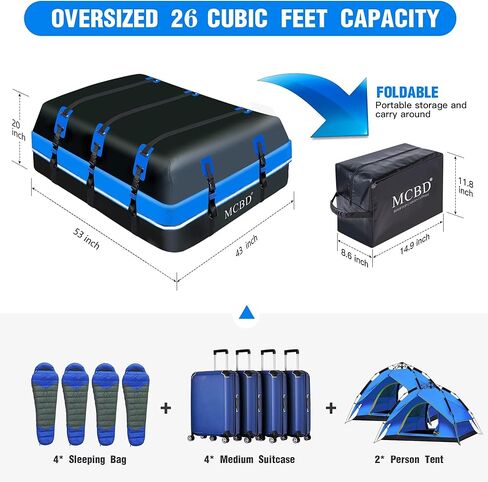 حامل بضائع على سطح السيارة، 21 قدم مكعب، حقيبة أمتعة ناعمة مقاومة للماء على السطح لجميع المركبات ذات الدفع الرباعي مع/بدون قضبان، تتضمن 10 أشرطة معززة، 6 خطافات للأبواب، حقيبة تخزين، حصيرة مضادة للانزلاق، أزرق in Kuwait