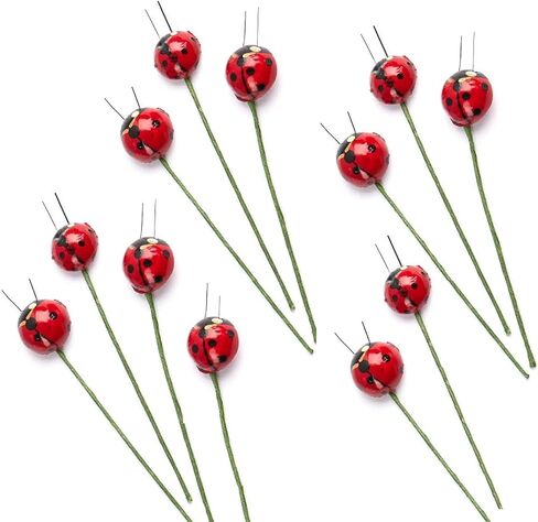 Pack of 12 Artificial Ladybug Picks - Whimsical Lady Bug Insects Floral Decor for Arrangements, Wreaths, and Centerpieces - Perfect for Decorating Baby Showers, Birthdays, and Garden Parties in Saudi Arabia