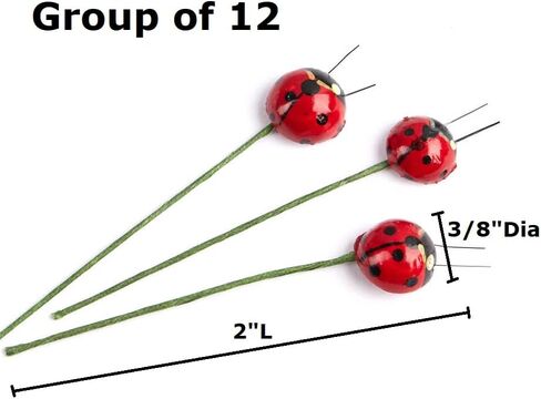 Pack of 12 Artificial Ladybug Picks - Whimsical Lady Bug Insects Floral Decor for Arrangements, Wreaths, and Centerpieces - Perfect for Decorating Baby Showers, Birthdays, and Garden Parties in Saudi Arabia